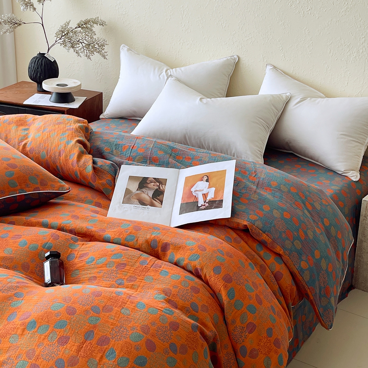 91家纺网 家纺一手货源 找家纺 春皖家纺 2026春夏新款（正反两用）A类提花双层纱单被套 映阳-蓝黄