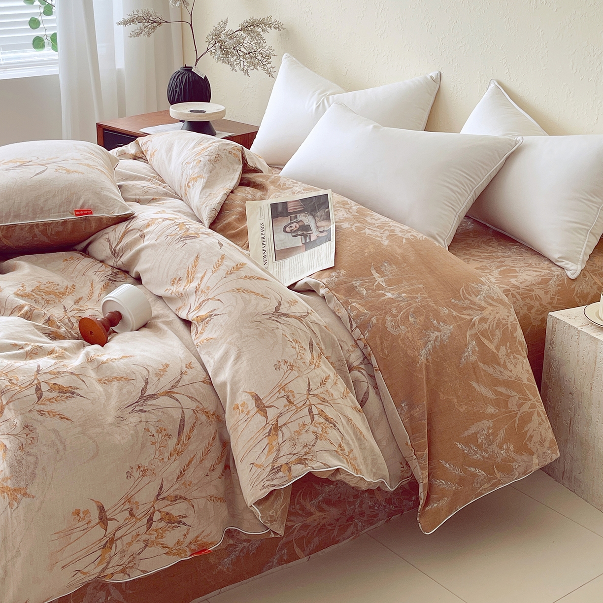 91家纺网 家纺一手货源 找家纺 春皖家纺 2026春夏新款（正反两用）A类提花双层纱单被套 金穗