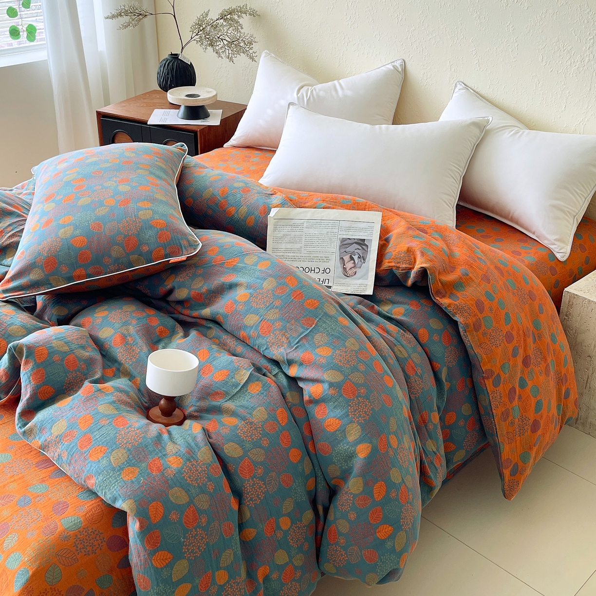 91家纺网 家纺一手货源 找家纺 春皖家纺 2026春夏新款（正反两用）A类提花双层纱单被套 映阳-蓝黄