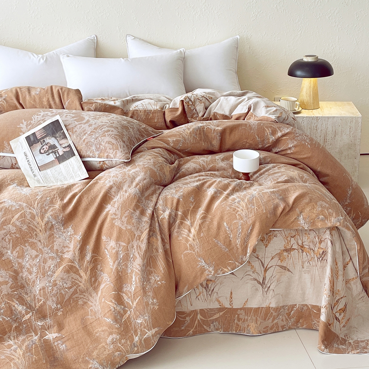 91家纺网 家纺一手货源 找家纺 春皖家纺 2026春夏新款（正反两用）A类提花双层纱单被套 金穗