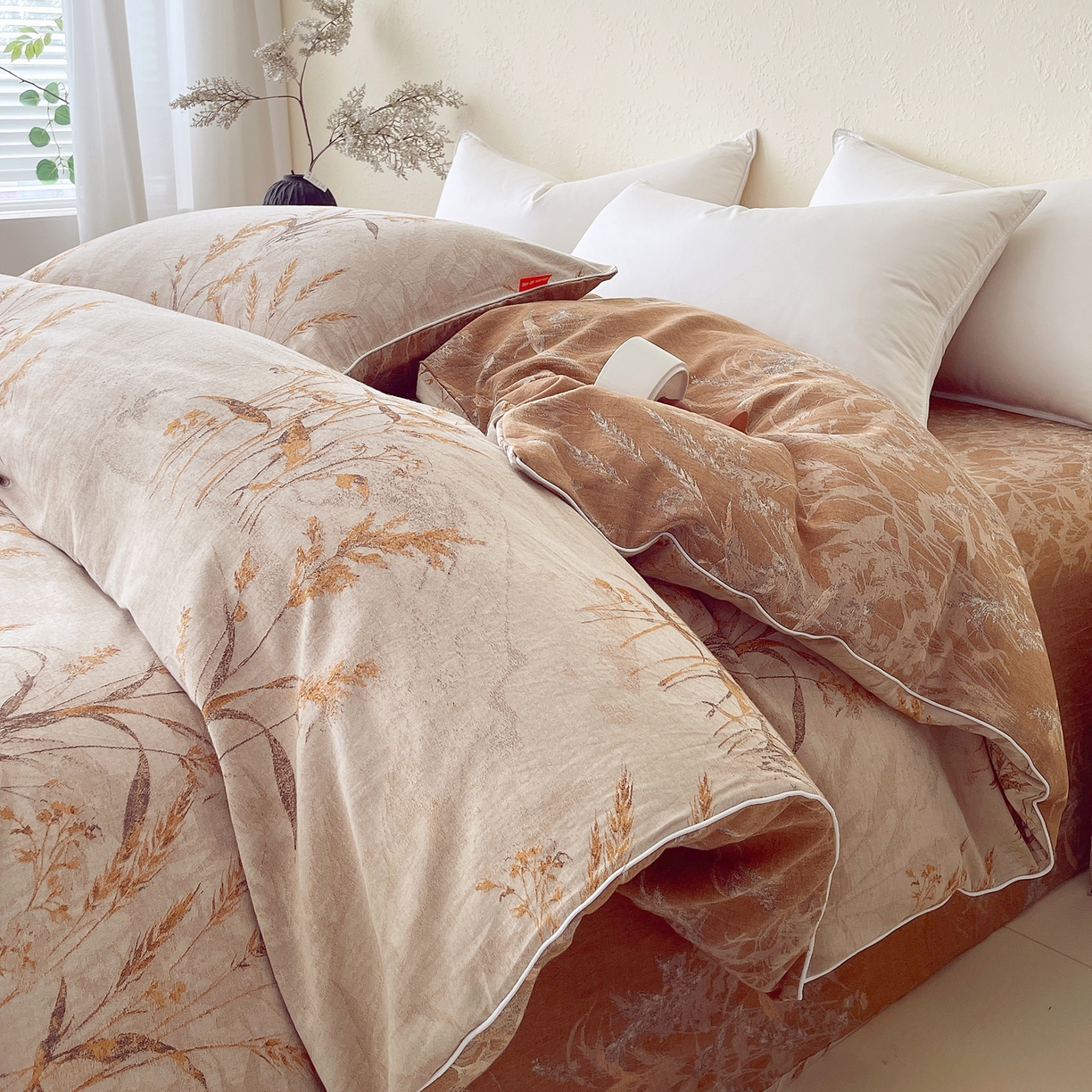 91家纺网 家纺一手货源 找家纺 春皖家纺 2026春夏新款（正反两用）A类提花双层纱单被套 金穗