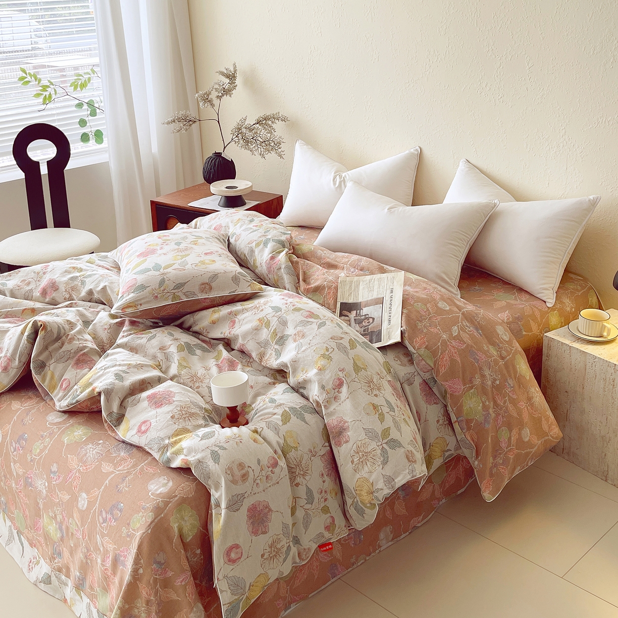 91家纺网 家纺一手货源 找家纺 春皖家纺 2026春夏新款（正反两用）A类提花双层纱单被套 稔秋