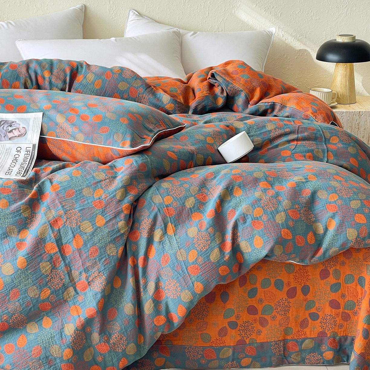 春皖家纺 2026春夏新款（正反两用）A类提花双层纱单被套 映阳-蓝黄