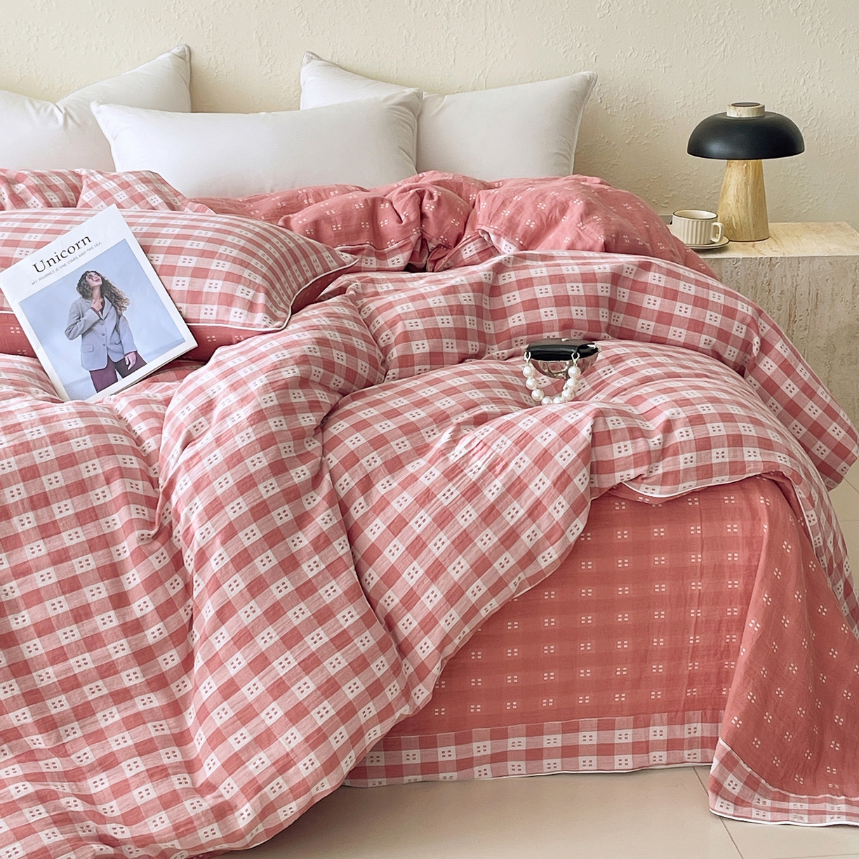 春皖家纺 2026春夏新款（正反两用）A类提花双层纱单被套 思柔-粉红