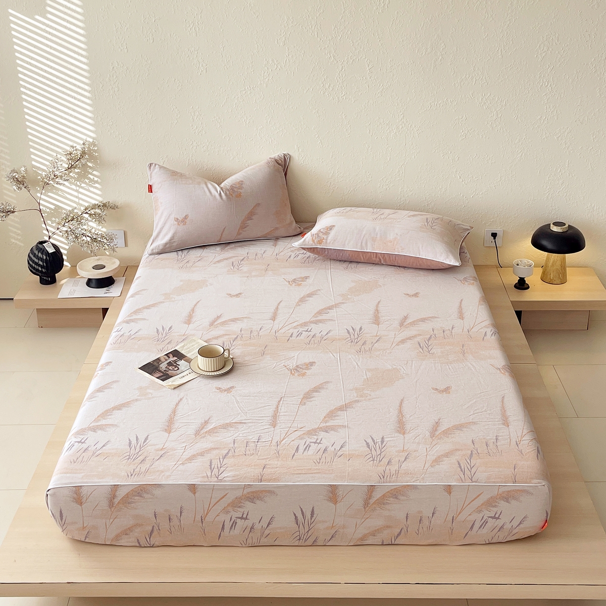 91家纺网 家纺一手货源 找家纺 春皖家纺 2026春夏新款（正反两用）A类提花双层纱单床笠 瑾璃