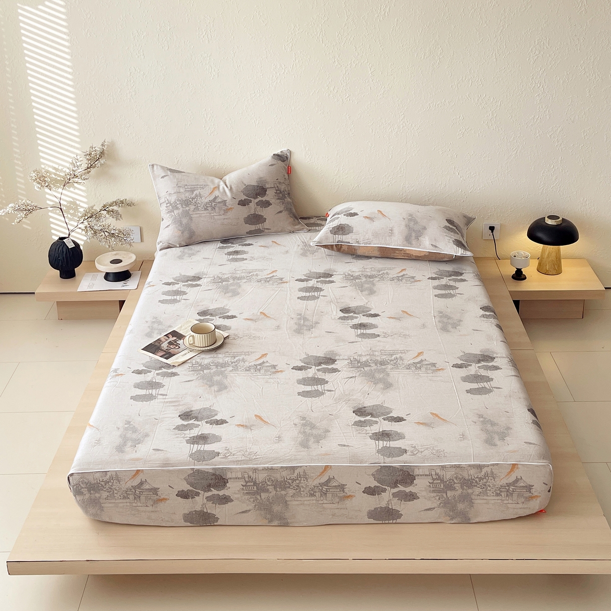 91家纺网 家纺一手货源 找家纺 春皖家纺 2026春夏新款（正反两用）A类提花双层纱单床笠 荷芷