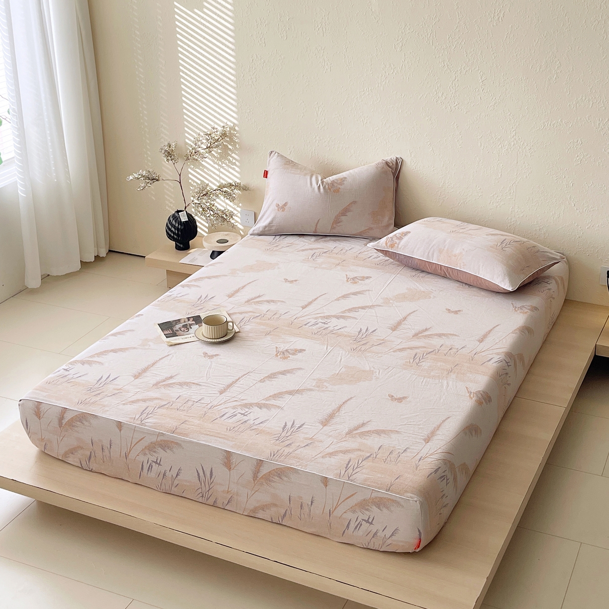 91家纺网 家纺一手货源 找家纺 春皖家纺 2026春夏新款（正反两用）A类提花双层纱单床笠 瑾璃