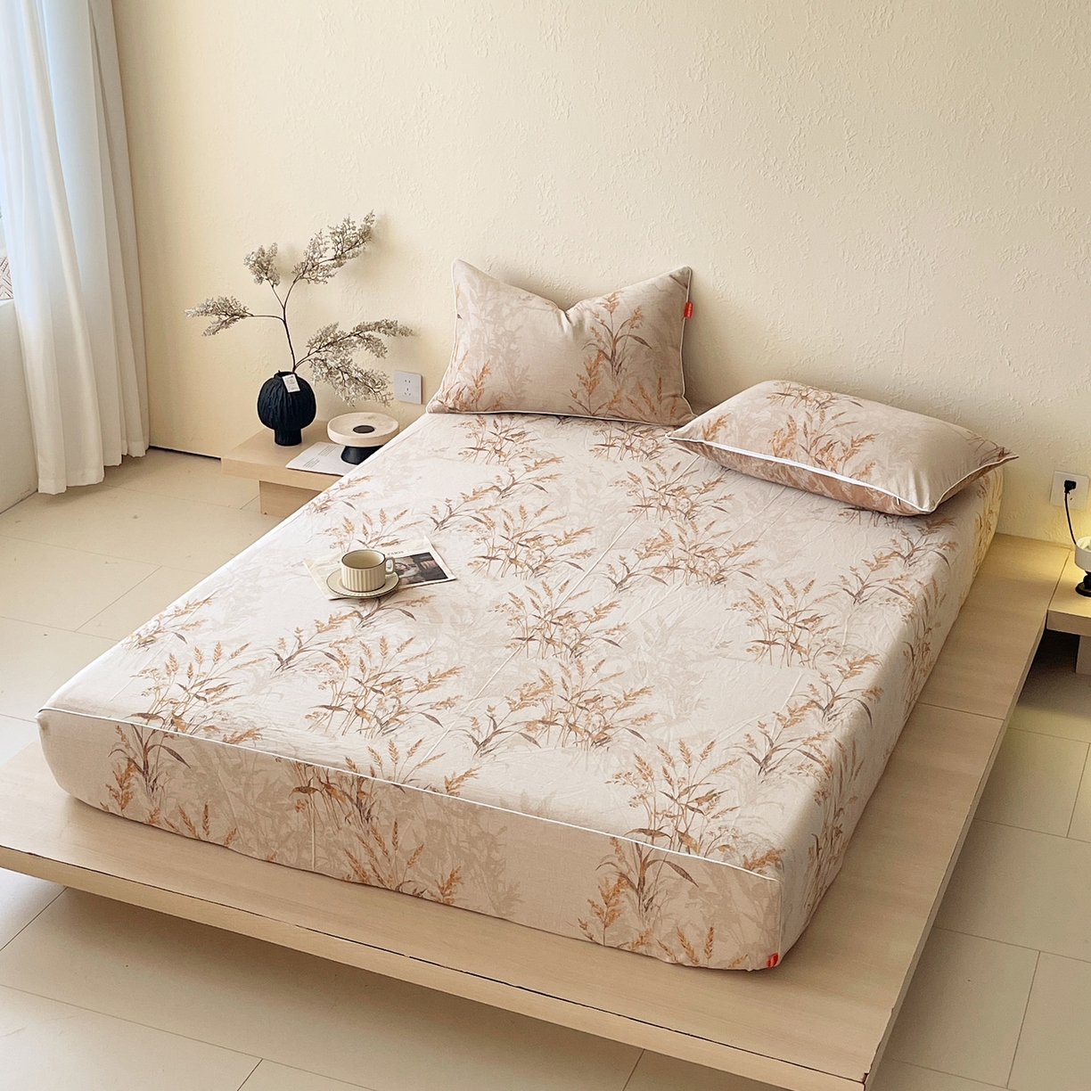 91家纺网 家纺一手货源 找家纺 春皖家纺 2026春夏新款（正反两用）A类提花双层纱单床笠 金穗