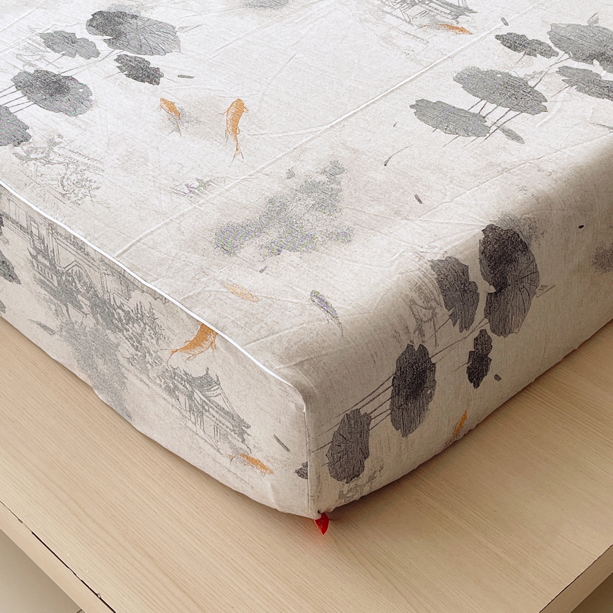 91家纺网 家纺一手货源 找家纺 春皖家纺 2026春夏新款（正反两用）A类提花双层纱单床笠 荷芷