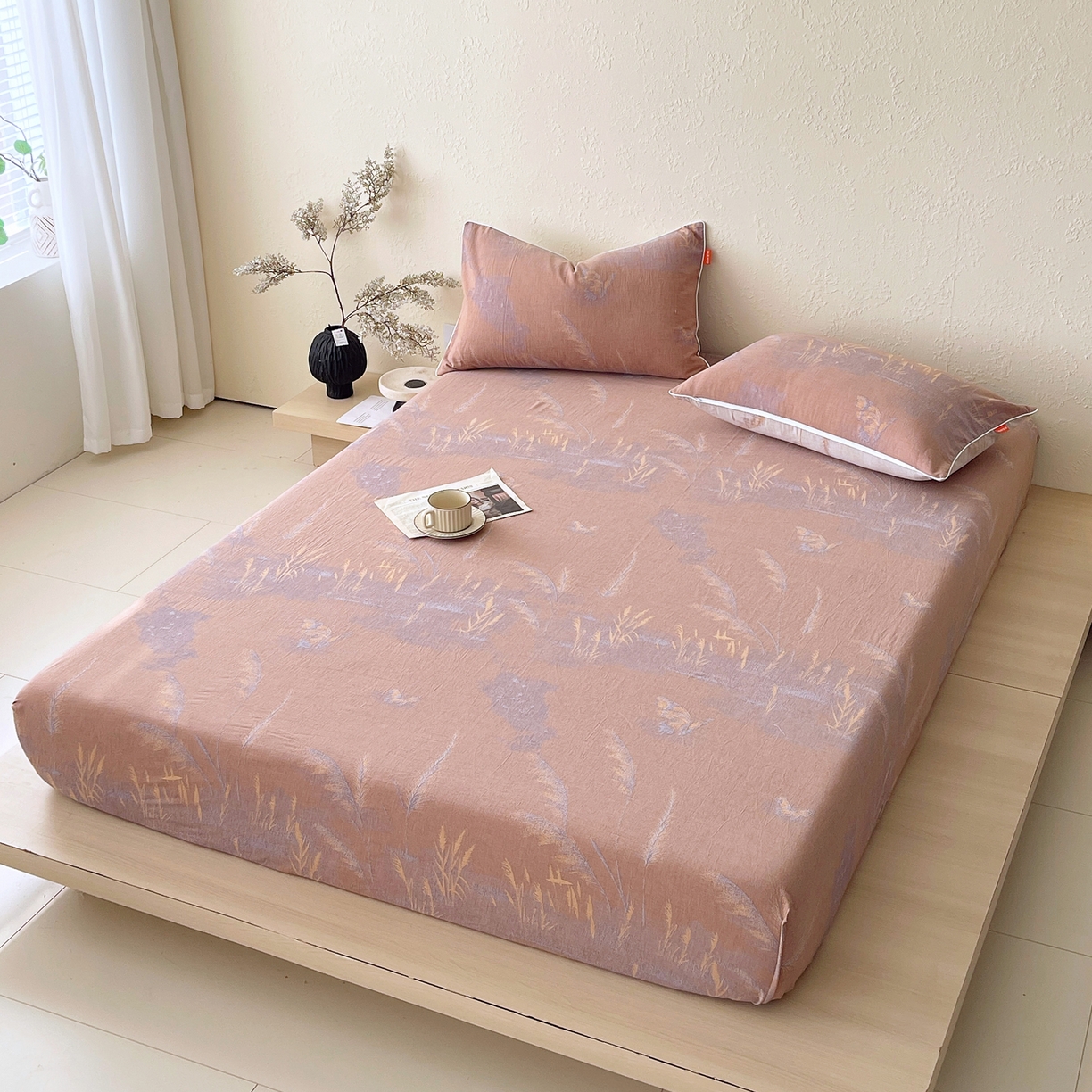 91家纺网 家纺一手货源 找家纺 春皖家纺 2026春夏新款（正反两用）A类提花双层纱单床笠 瑾璃