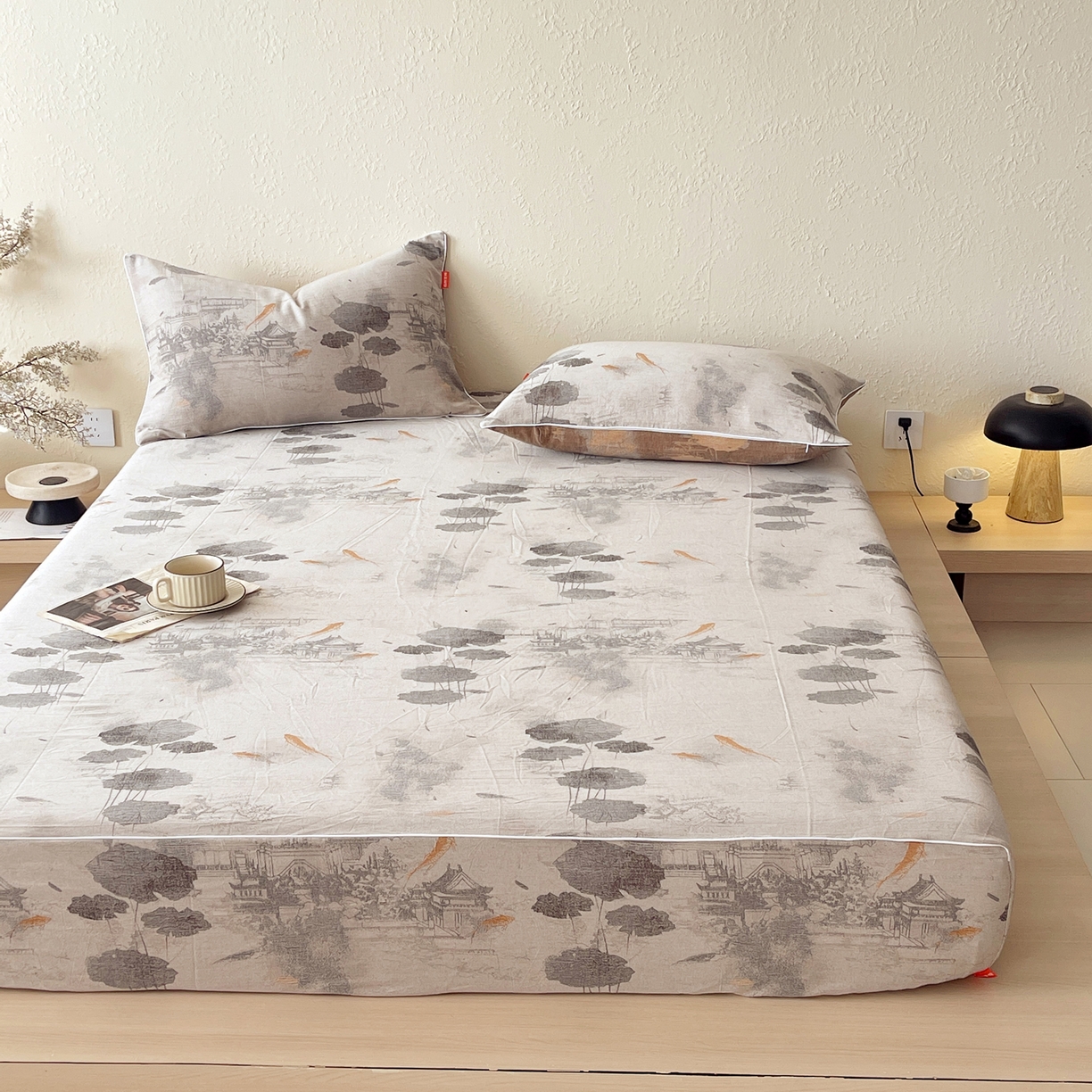 91家纺网 家纺一手货源 找家纺 春皖家纺 2026春夏新款（正反两用）A类提花双层纱单床笠 荷芷