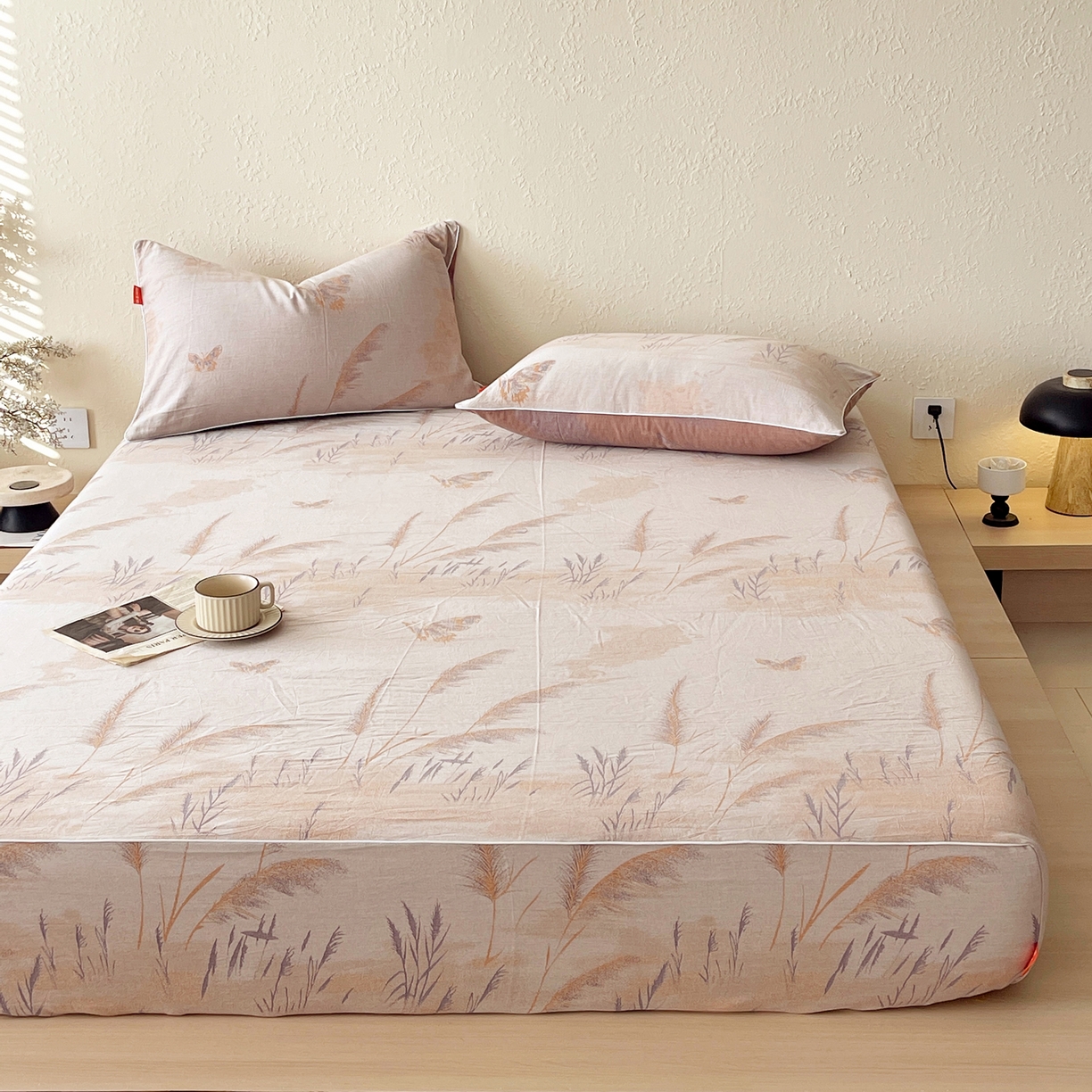 91家纺网 家纺一手货源 找家纺 春皖家纺 2026春夏新款（正反两用）A类提花双层纱单床笠 瑾璃