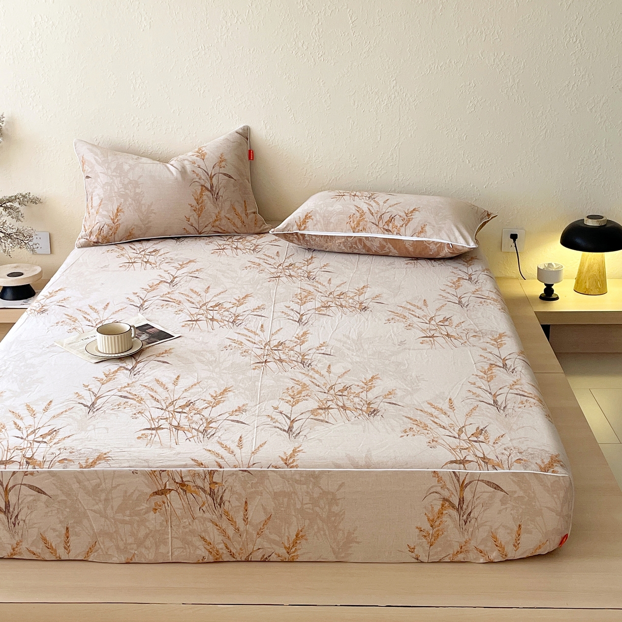 91家纺网 家纺一手货源 找家纺 春皖家纺 2026春夏新款（正反两用）A类提花双层纱单床笠 金穗