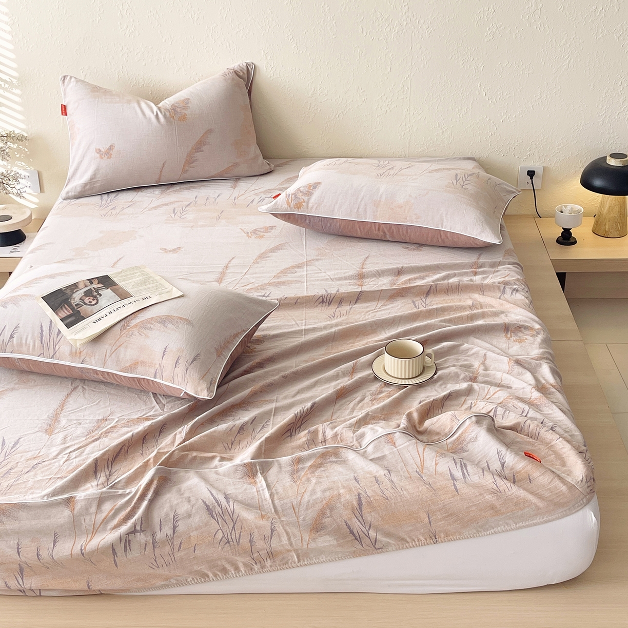 91家纺网 家纺一手货源 找家纺 春皖家纺 2026春夏新款（正反两用）A类提花双层纱单床笠 瑾璃