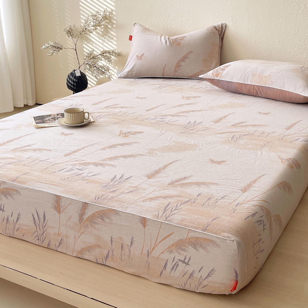 91家纺网 家纺一手货源 找家纺 春皖家纺 2026春夏新款（正反两用）A类提花双层纱单床笠 瑾璃