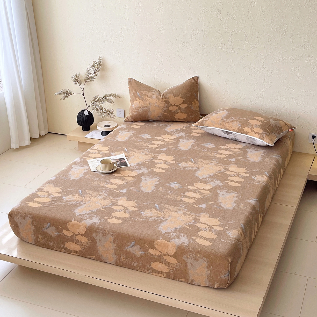 91家纺网 家纺一手货源 找家纺 春皖家纺 2026春夏新款（正反两用）A类提花双层纱单床笠 荷芷