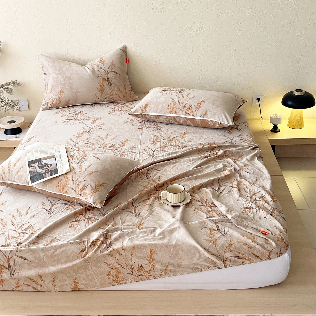 91家纺网 家纺一手货源 找家纺 春皖家纺 2026春夏新款（正反两用）A类提花双层纱单床笠 金穗