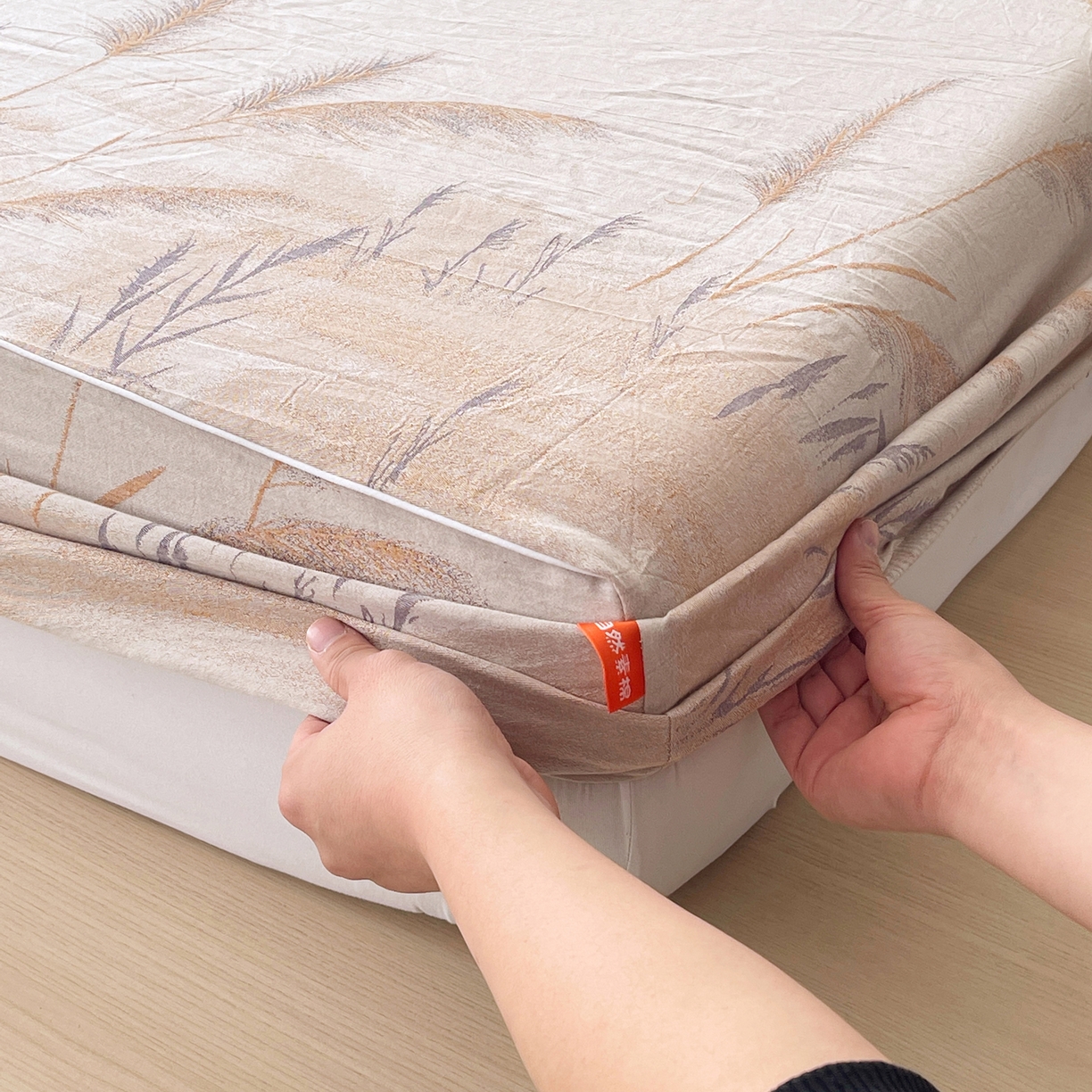 91家纺网 家纺一手货源 找家纺 春皖家纺 2026春夏新款（正反两用）A类提花双层纱单床笠 瑾璃