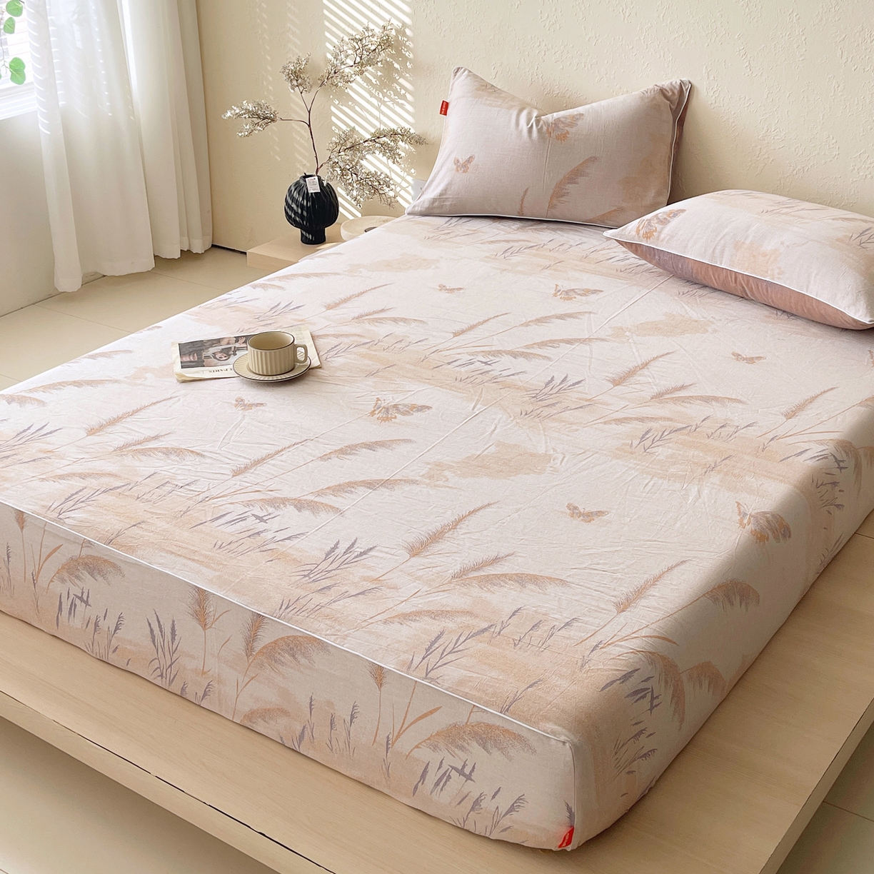 91家纺网 家纺一手货源 找家纺 春皖家纺 2026春夏新款（正反两用）A类提花双层纱单床笠 瑾璃