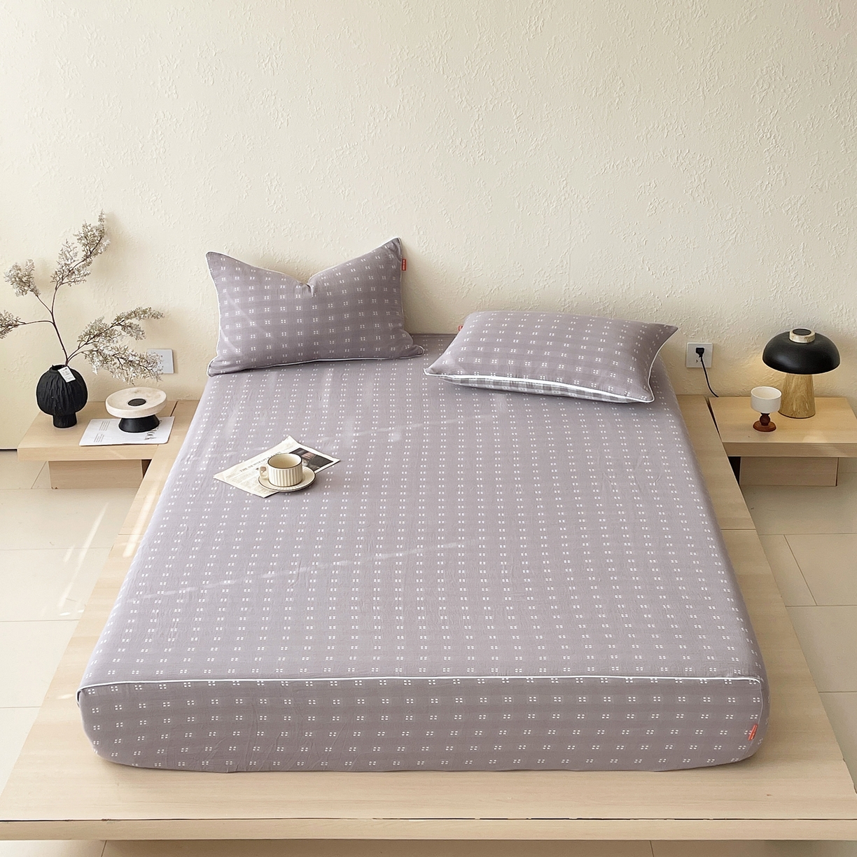 春皖家纺 2026春夏新款（正反两用）A类提花双层纱单床笠 思柔-烟灰