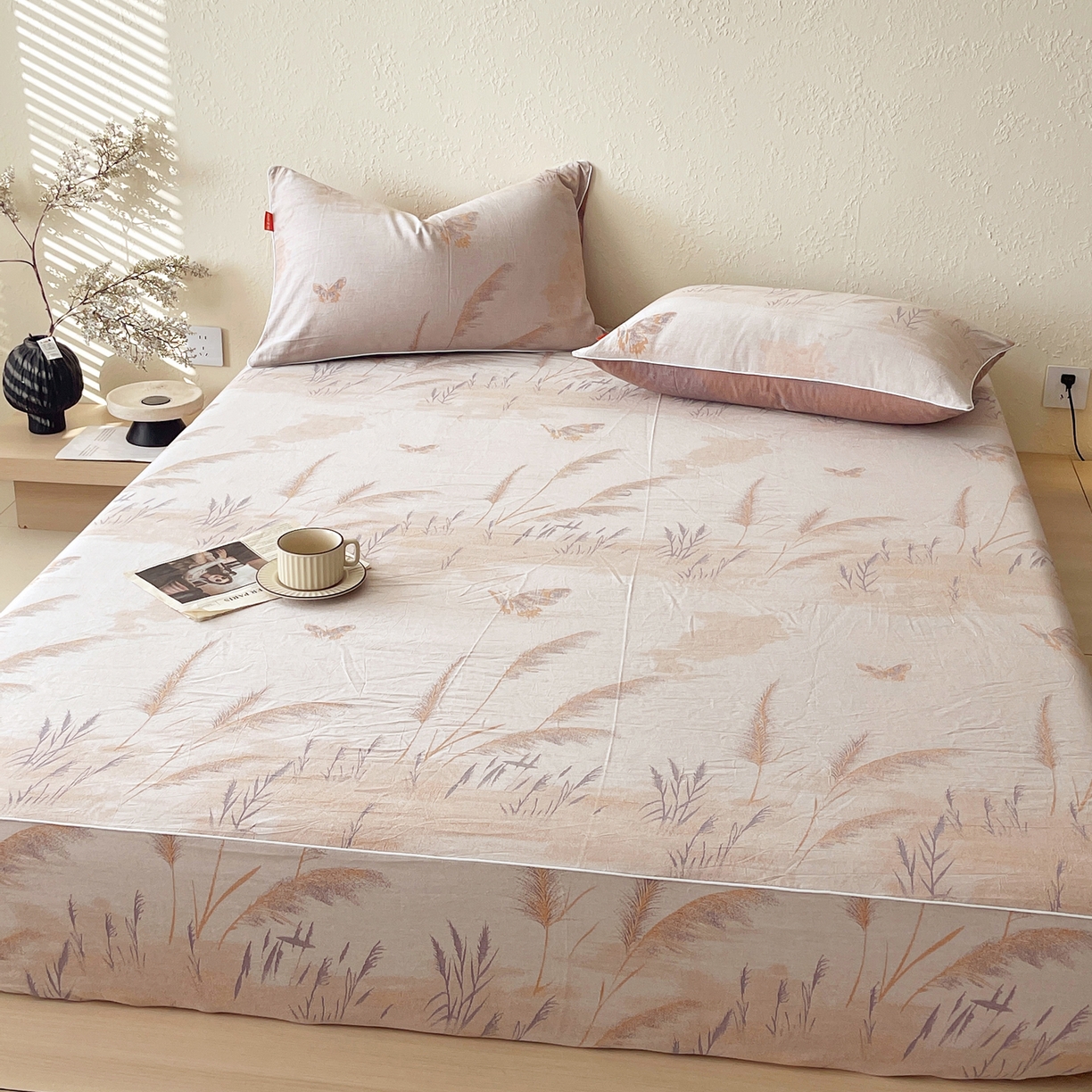 91家纺网 家纺一手货源 找家纺 春皖家纺 2026春夏新款（正反两用）A类提花双层纱单床笠 瑾璃