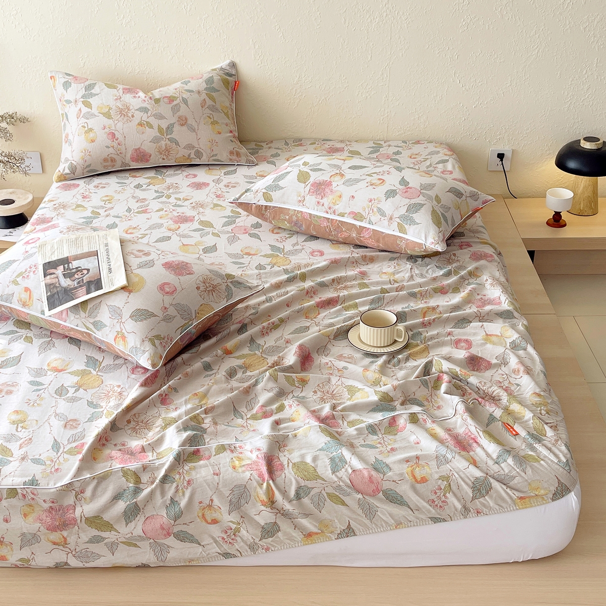 91家纺网 家纺一手货源 找家纺 春皖家纺 2026春夏新款（正反两用）A类提花双层纱单床笠 稔秋