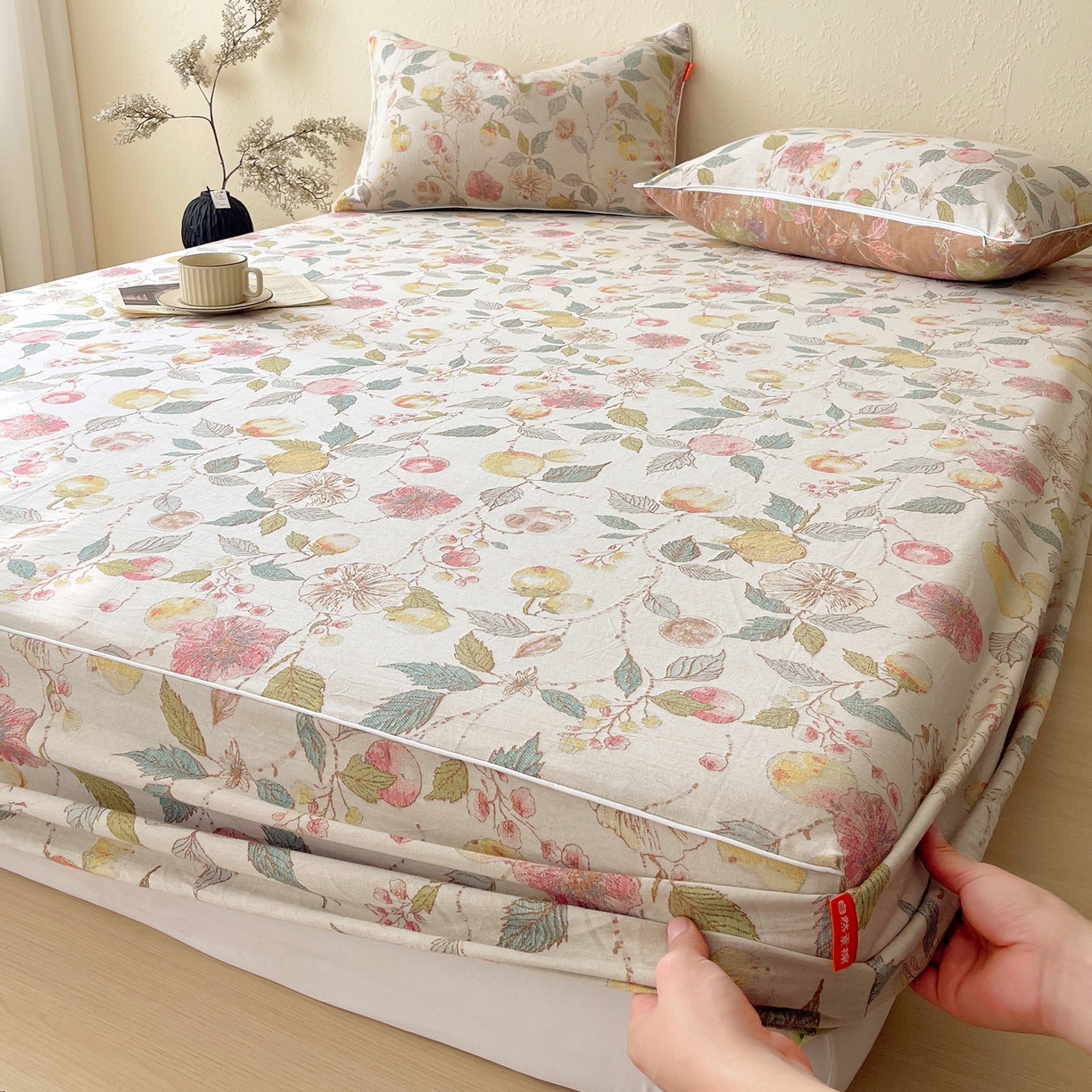 91家纺网 家纺一手货源 找家纺 春皖家纺 2026春夏新款（正反两用）A类提花双层纱单床笠 稔秋