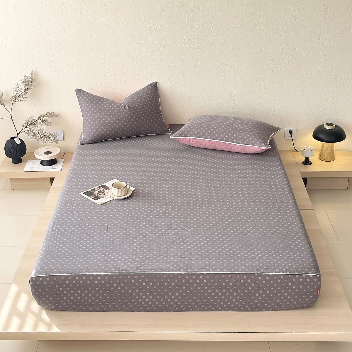 春皖家纺 2026春夏新款（正反两用）A类提花双层纱单床笠 回家-粉灰