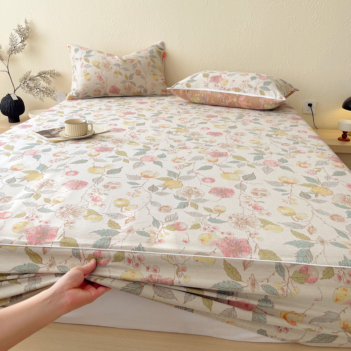 91家纺网 家纺一手货源 找家纺 春皖家纺 2026春夏新款（正反两用）A类提花双层纱单床笠 稔秋