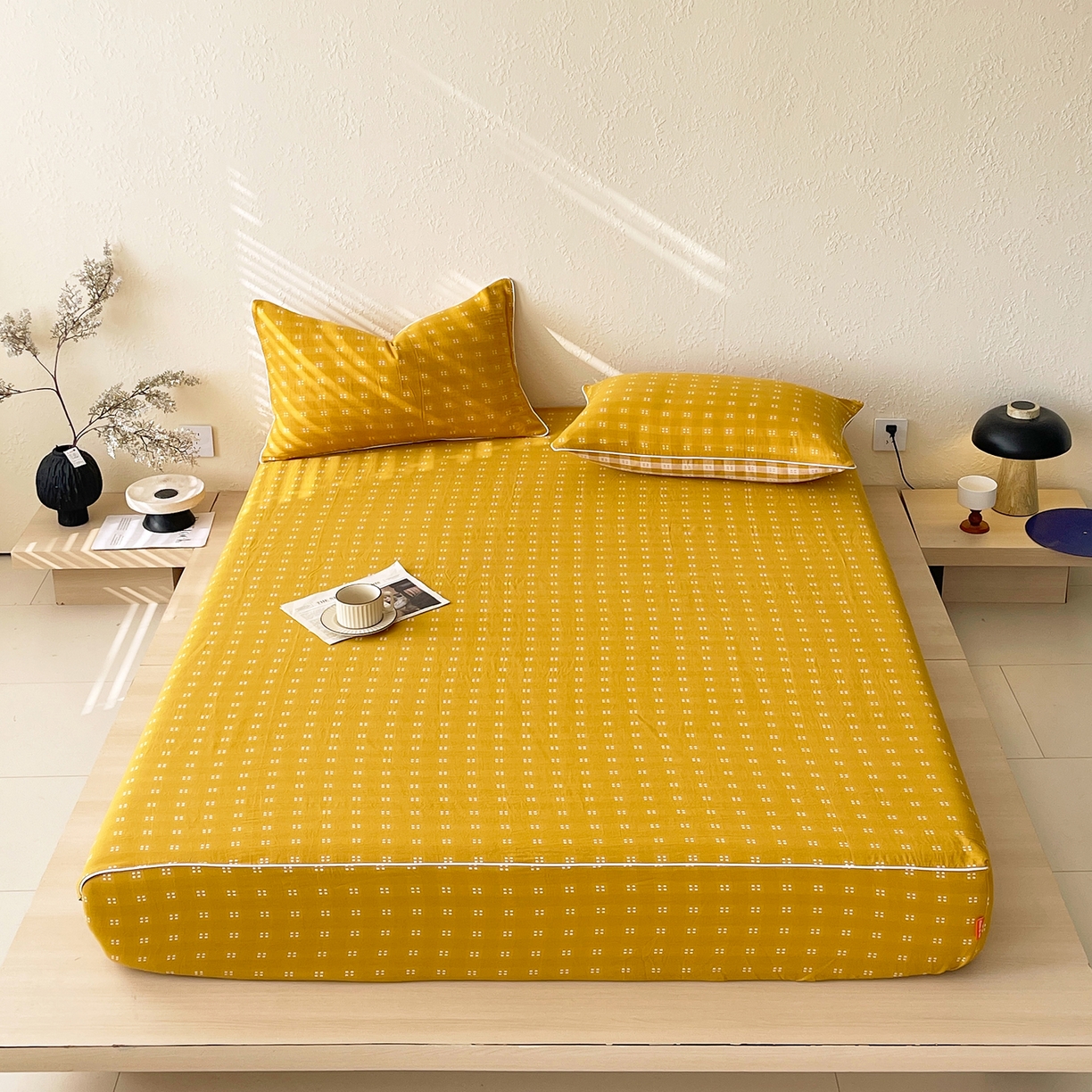 春皖家纺 2026春夏新款（正反两用）A类提花双层纱单床笠 思柔-黄杏