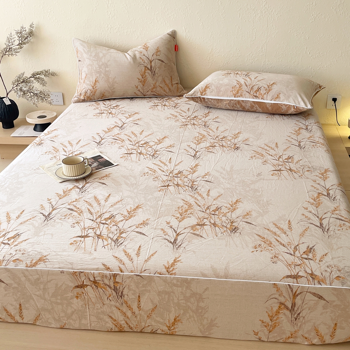 91家纺网 家纺一手货源 找家纺 春皖家纺 2026春夏新款（正反两用）A类提花双层纱单床笠 金穗