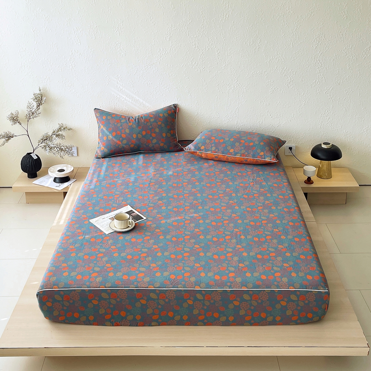 91家纺网 家纺一手货源 找家纺 春皖家纺 2026春夏新款（正反两用）A类提花双层纱单床笠 映阳-蓝黄