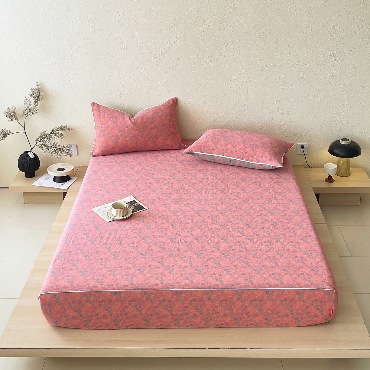 春皖家纺 2026春夏新款（正反两用）A类提花双层纱单床笠 惜梦-绿粉