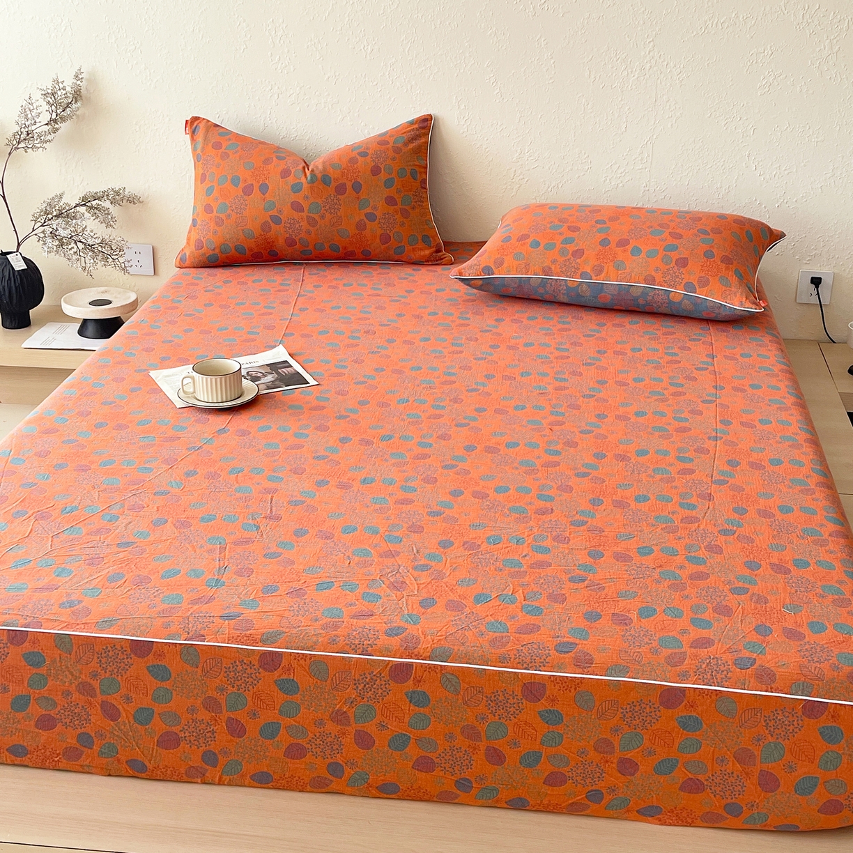 91家纺网 家纺一手货源 找家纺 春皖家纺 2026春夏新款（正反两用）A类提花双层纱单床笠 映阳-蓝黄