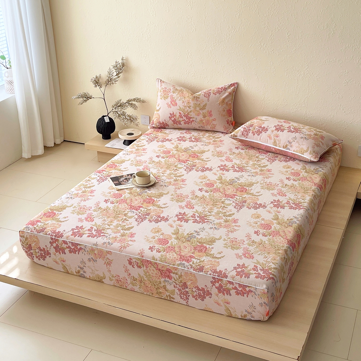 91家纺网 家纺一手货源 找家纺 春皖家纺 2026春夏新款（正反两用）A类提花双层纱单床笠 霞沫