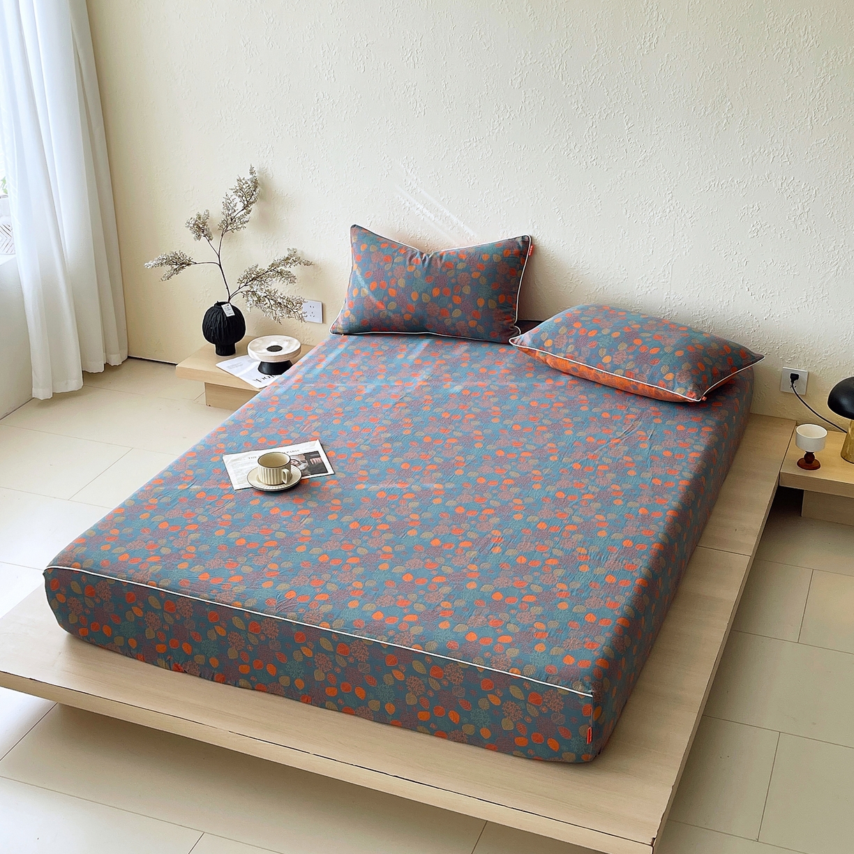 91家纺网 家纺一手货源 找家纺 春皖家纺 2026春夏新款（正反两用）A类提花双层纱单床笠 映阳-蓝黄