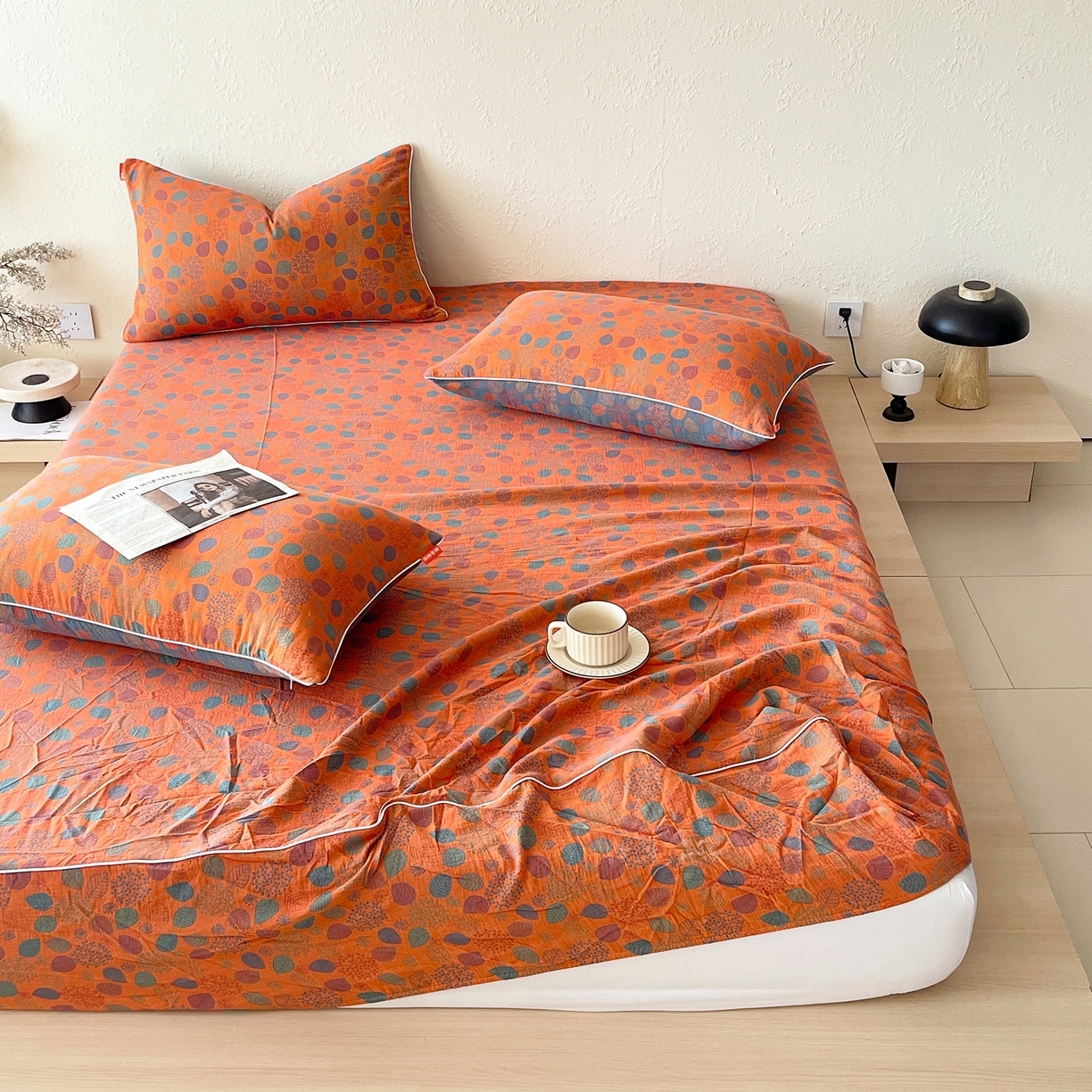 91家纺网 家纺一手货源 找家纺 春皖家纺 2026春夏新款（正反两用）A类提花双层纱单床笠 映阳-蓝黄