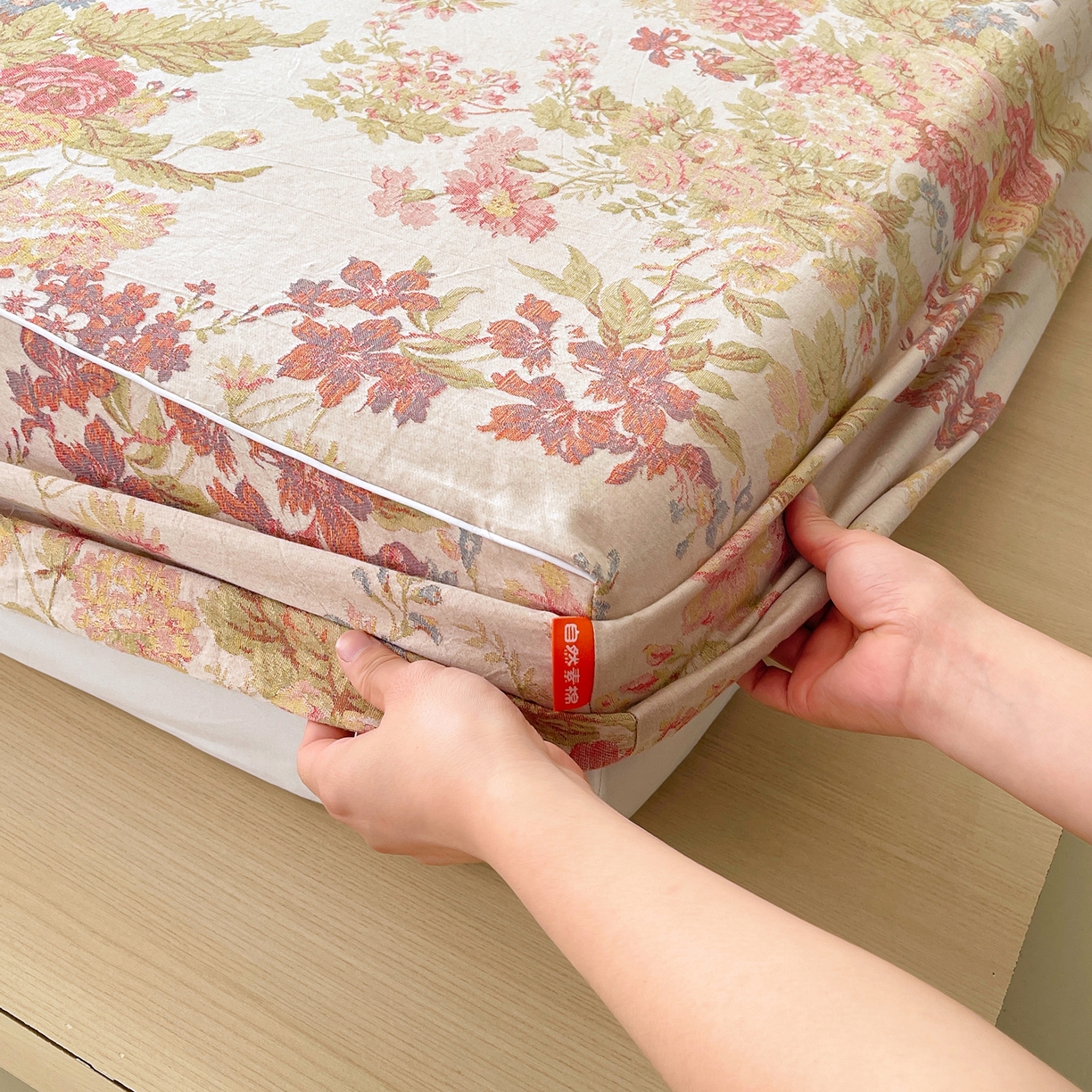 91家纺网 家纺一手货源 找家纺 春皖家纺 2026春夏新款（正反两用）A类提花双层纱单床笠 霞沫