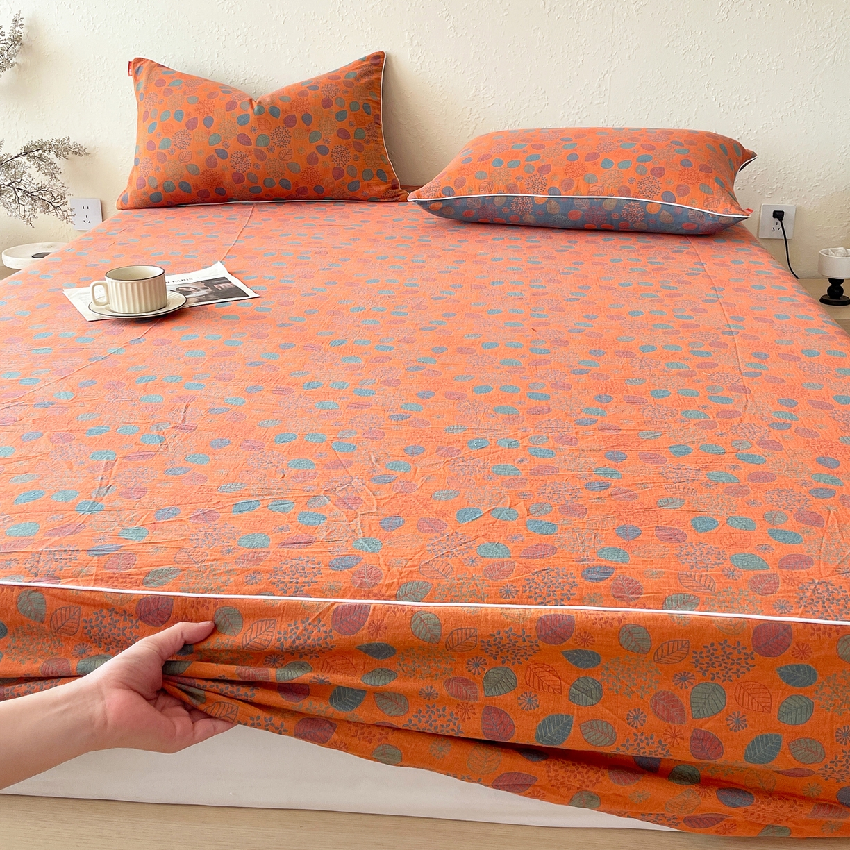 91家纺网 家纺一手货源 找家纺 春皖家纺 2026春夏新款（正反两用）A类提花双层纱单床笠 映阳-蓝黄