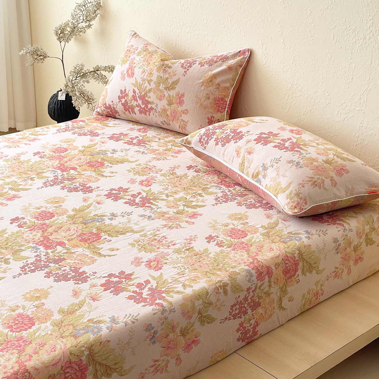 91家纺网 家纺一手货源 找家纺 春皖家纺 2026春夏新款（正反两用）A类提花双层纱单床笠 霞沫