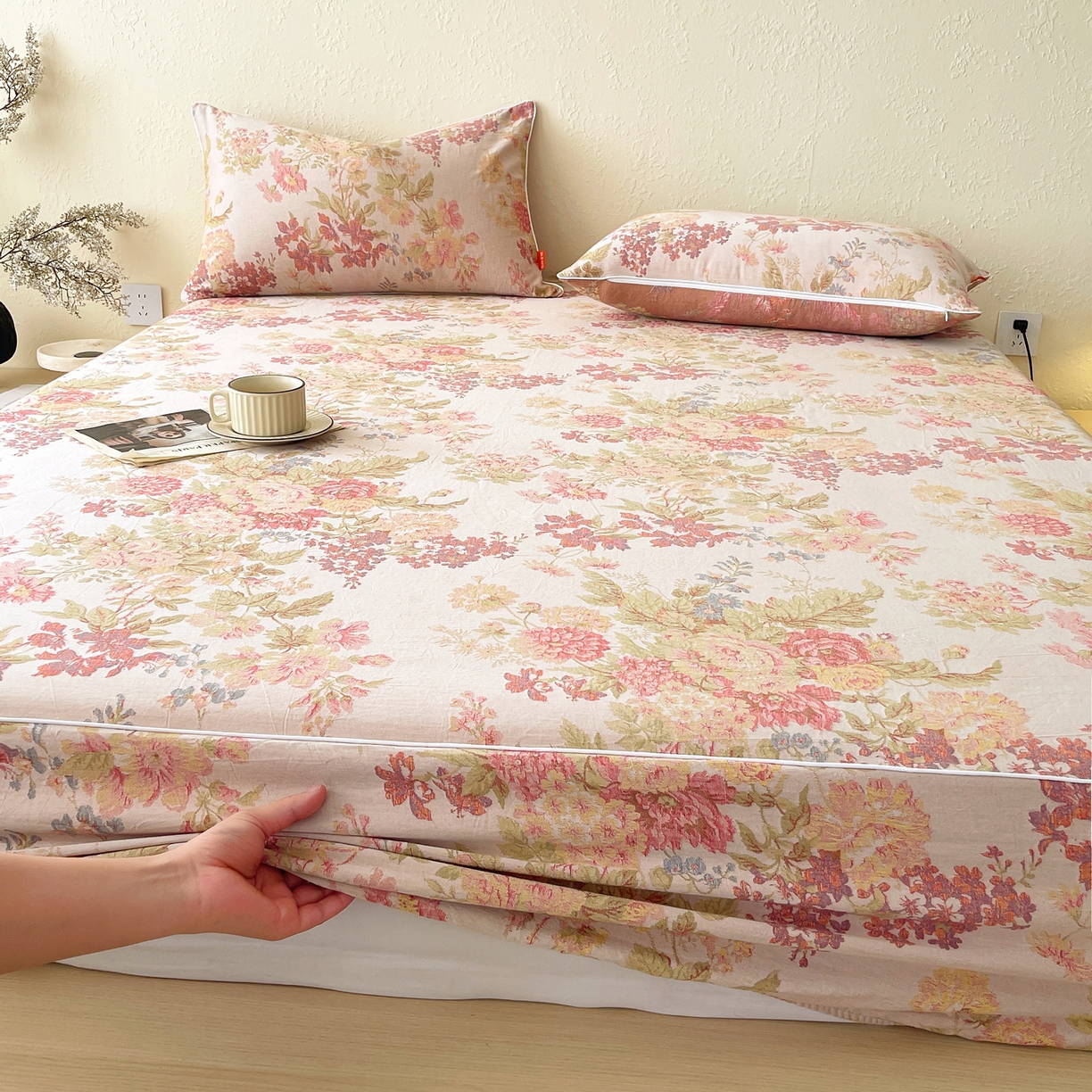 91家纺网 家纺一手货源 找家纺 春皖家纺 2026春夏新款（正反两用）A类提花双层纱单床笠 霞沫