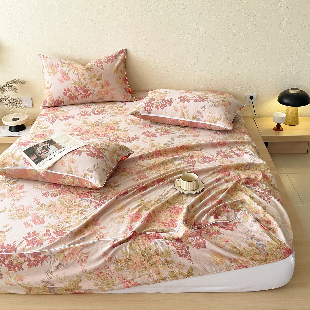 91家纺网 家纺一手货源 找家纺 春皖家纺 2026春夏新款（正反两用）A类提花双层纱单床笠 霞沫