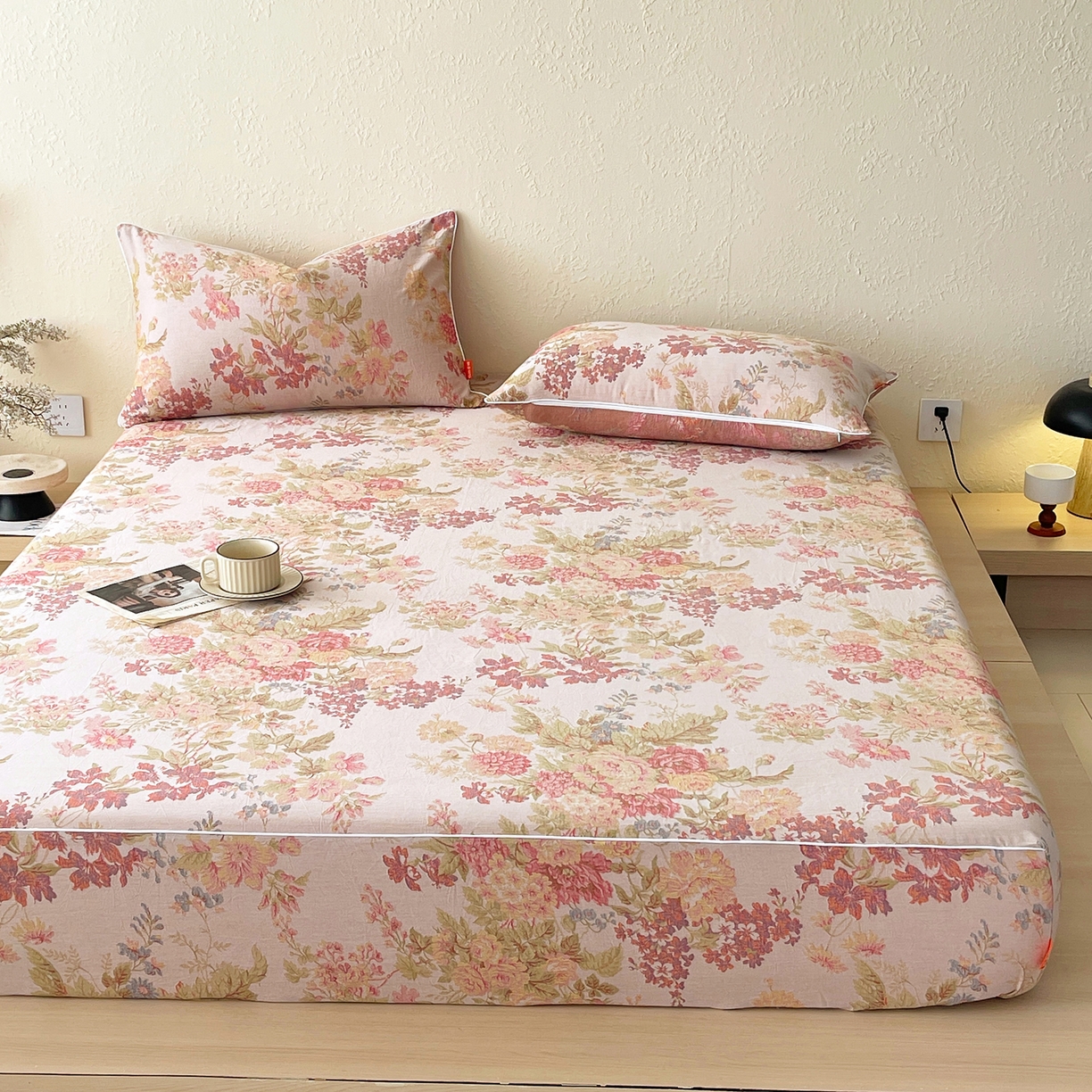 91家纺网 家纺一手货源 找家纺 春皖家纺 2026春夏新款（正反两用）A类提花双层纱单床笠 霞沫