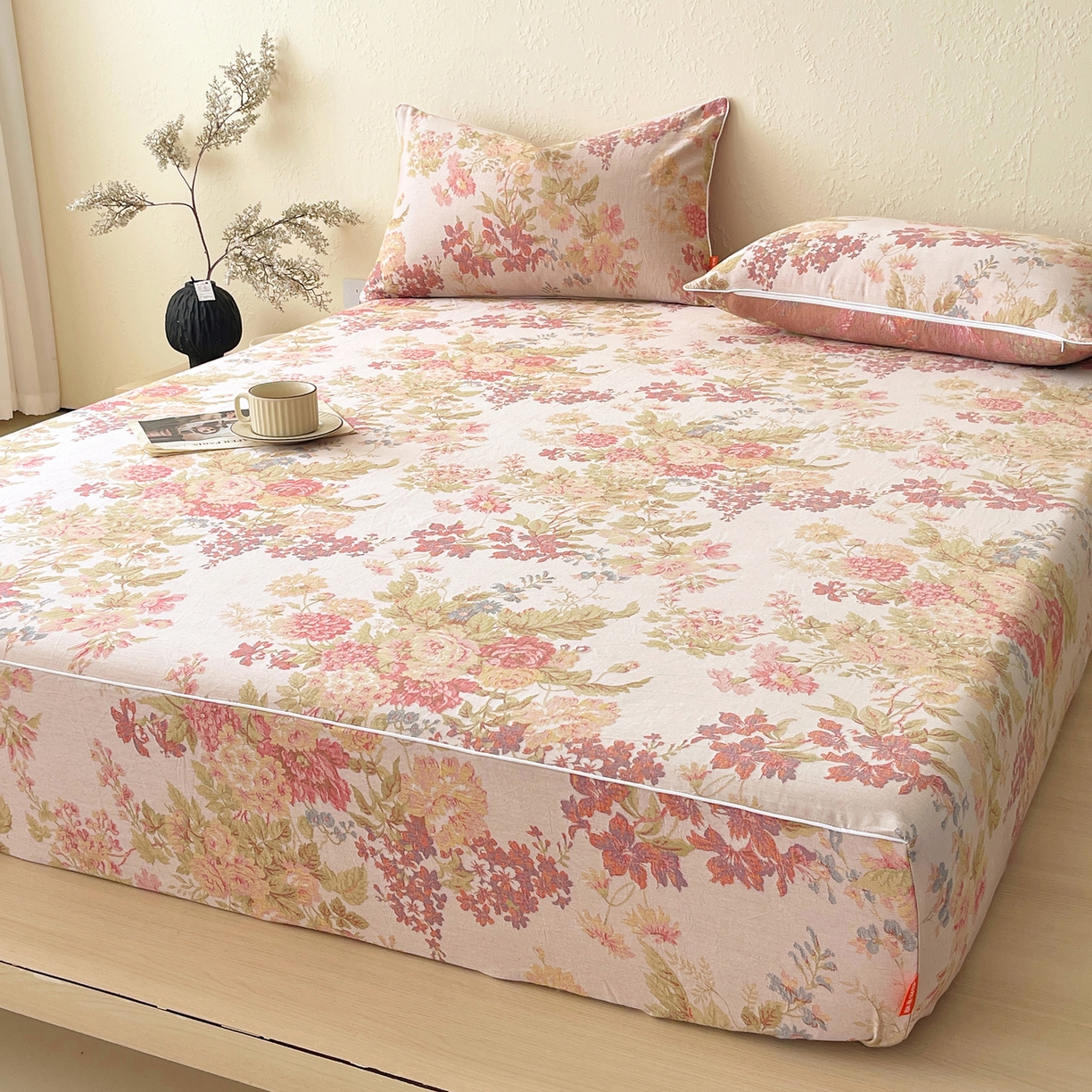 91家纺网 家纺一手货源 找家纺 春皖家纺 2026春夏新款（正反两用）A类提花双层纱单床笠 霞沫