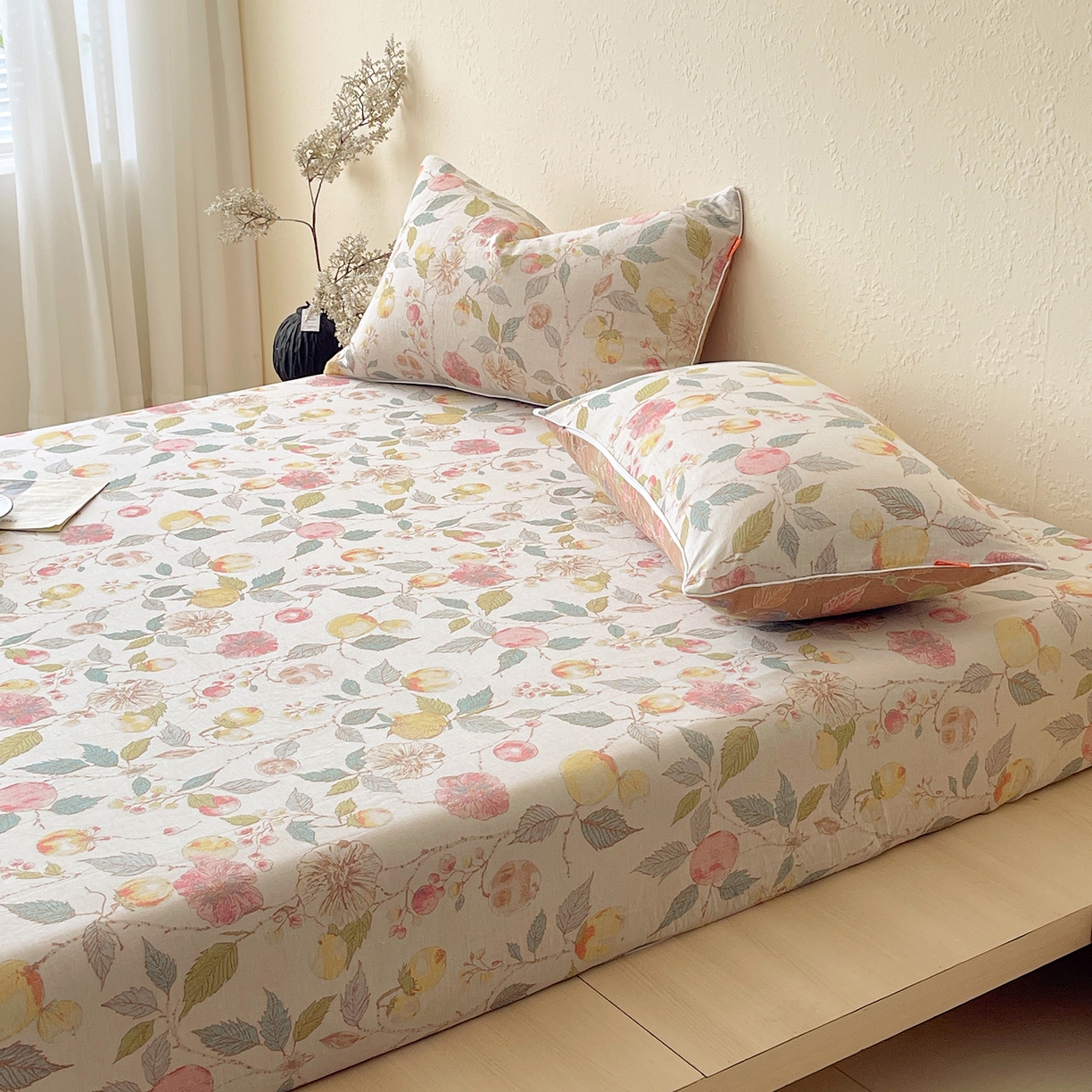 91家纺网 家纺一手货源 找家纺 春皖家纺 2026春夏新款（正反两用）A类提花双层纱单床笠 稔秋