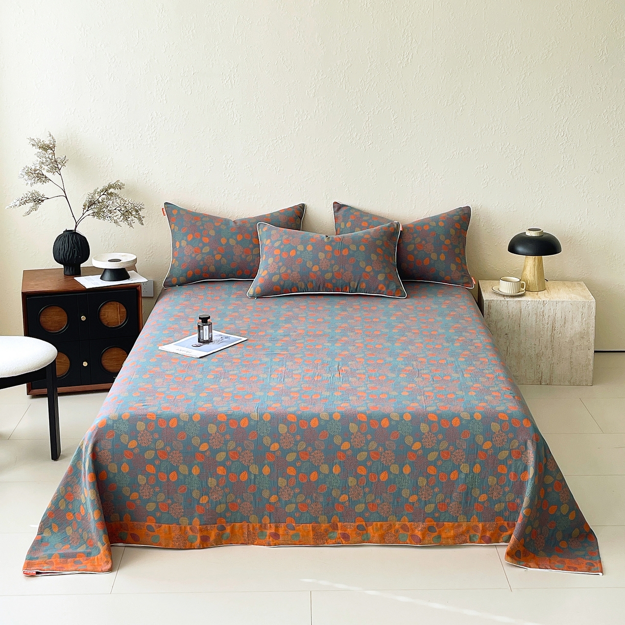 91家纺网 家纺一手货源 找家纺 春皖家纺 2026春夏新款（正反两用）A类提花双层纱单床单 映阳-蓝黄