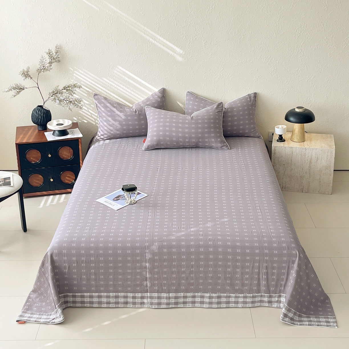 春皖家纺 2026春夏新款（正反两用）A类提花双层纱单床单 思柔-烟灰