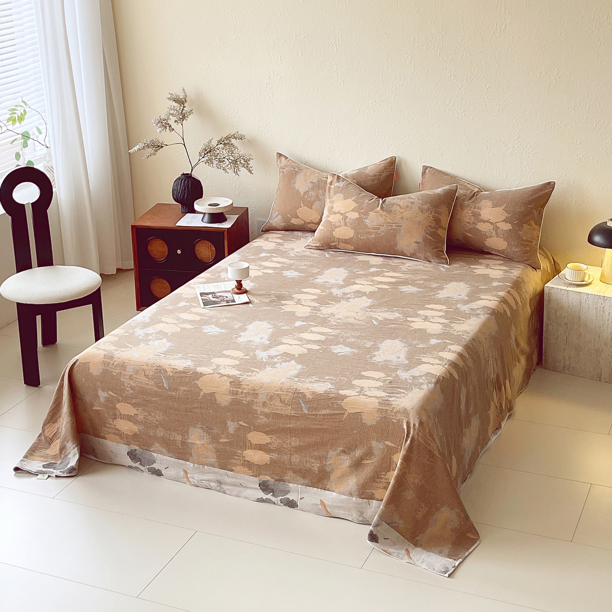 91家纺网 家纺一手货源 找家纺 春皖家纺 2026春夏新款（正反两用）A类提花双层纱单床单 荷芷