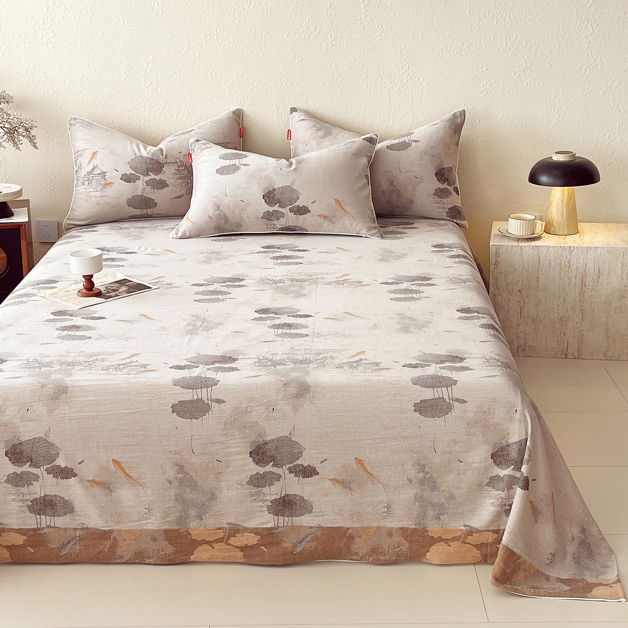 91家纺网 家纺一手货源 找家纺 春皖家纺 2026春夏新款（正反两用）A类提花双层纱单床单 荷芷