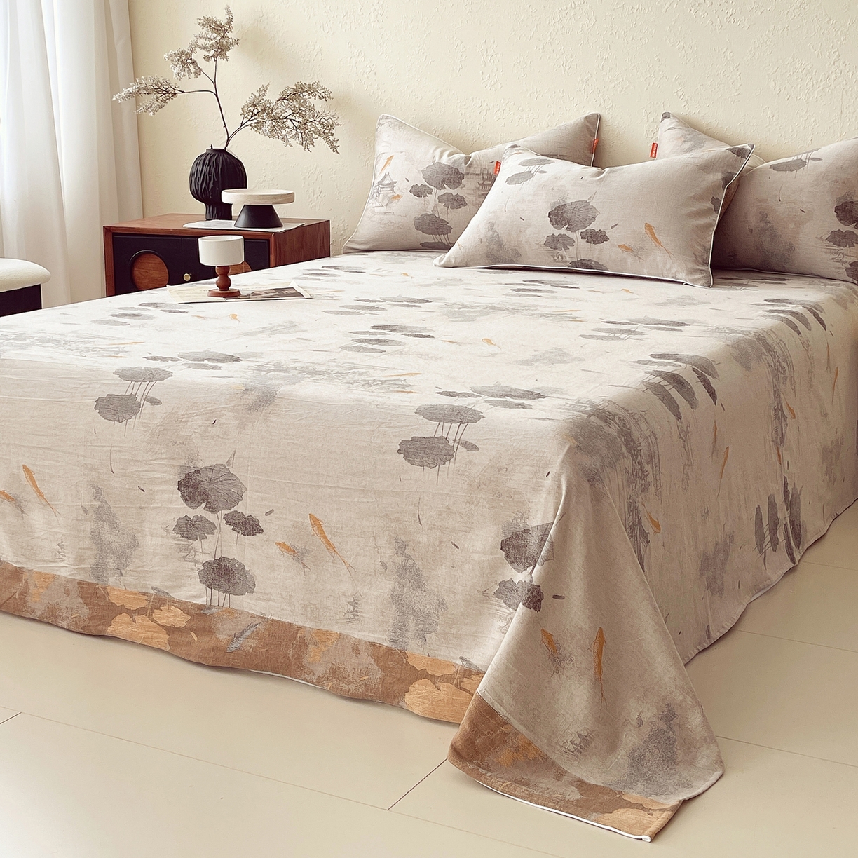 91家纺网 家纺一手货源 找家纺 春皖家纺 2026春夏新款（正反两用）A类提花双层纱单床单 荷芷